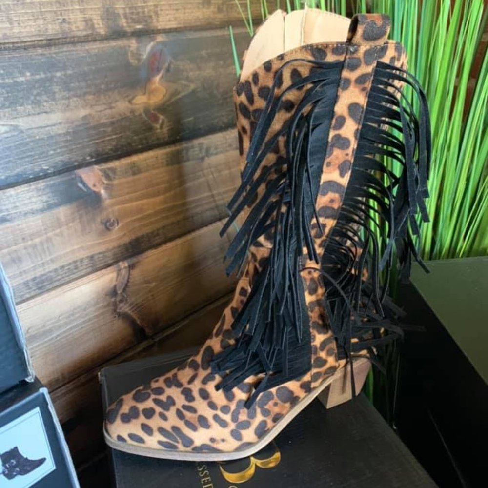 Leopard Fringe cowgirl boots